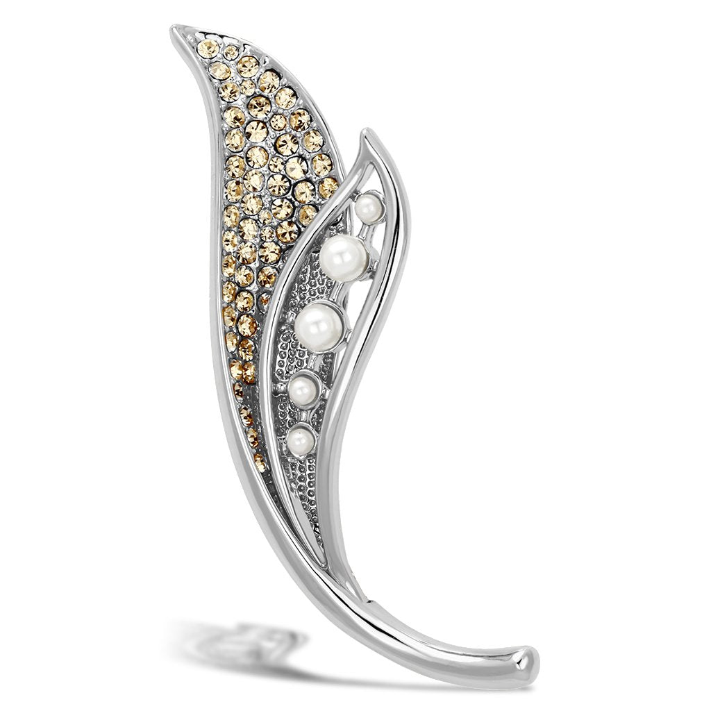 Flash Rose Gold White Metal Brooches with Synthetic Pearl in White