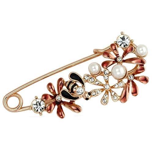 Flash Rose Gold White Metal Brooches with Synthetic Pearl in White