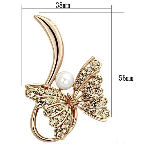 Flash Rose Gold White Metal Brooches with Synthetic Pearl in White