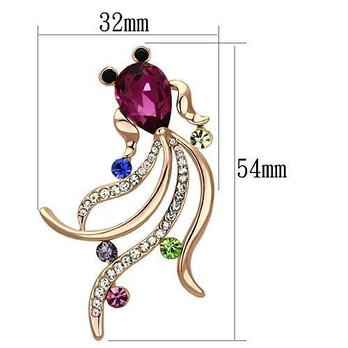 Flash Rose Gold White Metal Brooches with Synthetic Glass Bead in Fuchsia