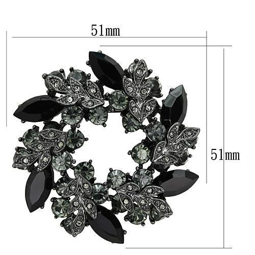 Ruthenium White Metal Brooches with Top Grade Crystal in Jet