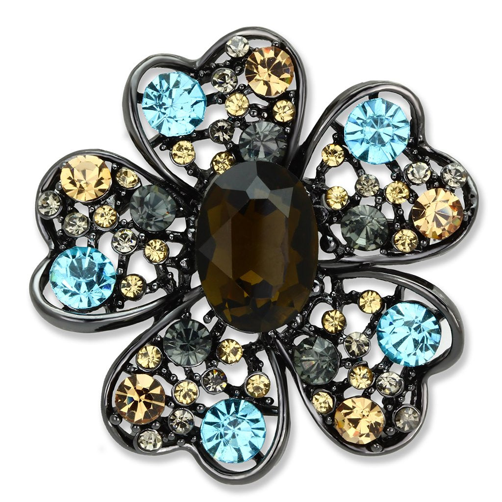 Ruthenium White Metal Brooches with Synthetic Synthetic Glass in Brown