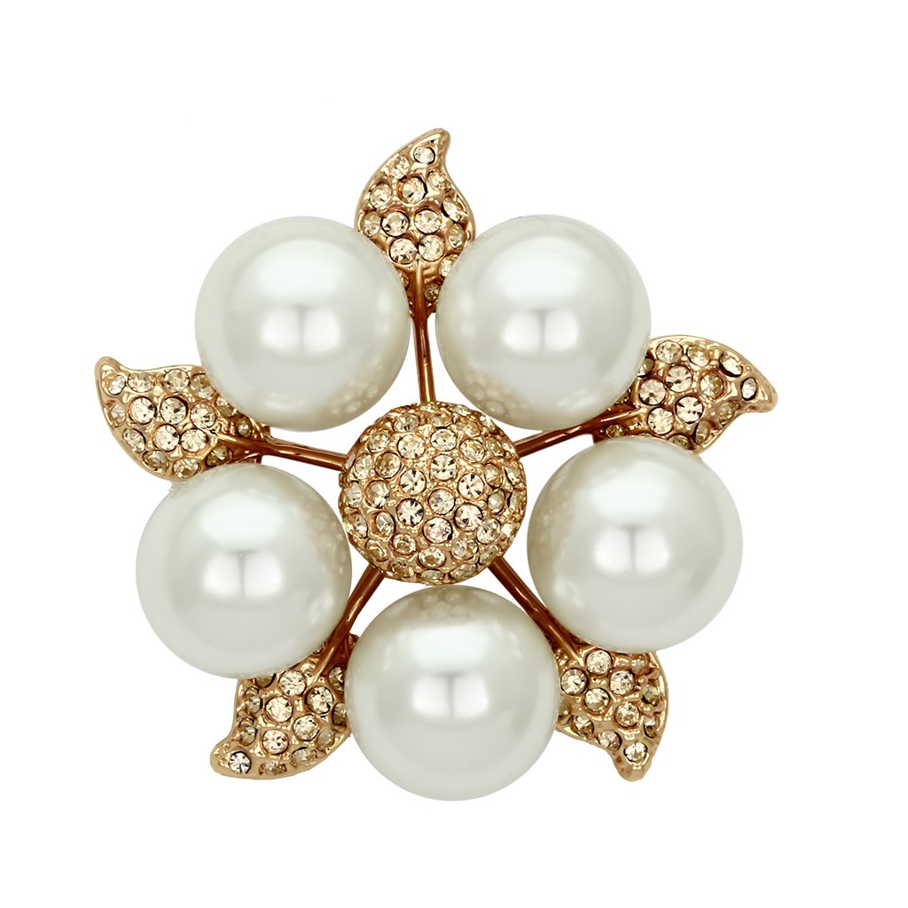 Flash Rose Gold White Metal Brooches with Synthetic Pearl in White