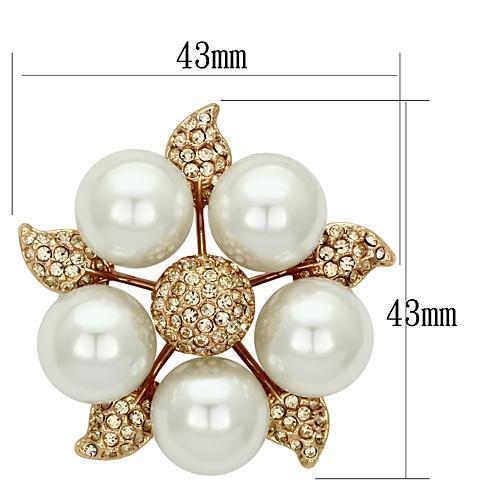 Flash Rose Gold White Metal Brooches with Synthetic Pearl in White