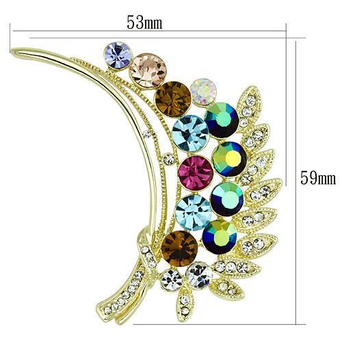 Flash Gold White Metal Brooches with Top Grade Crystal in Multi Color