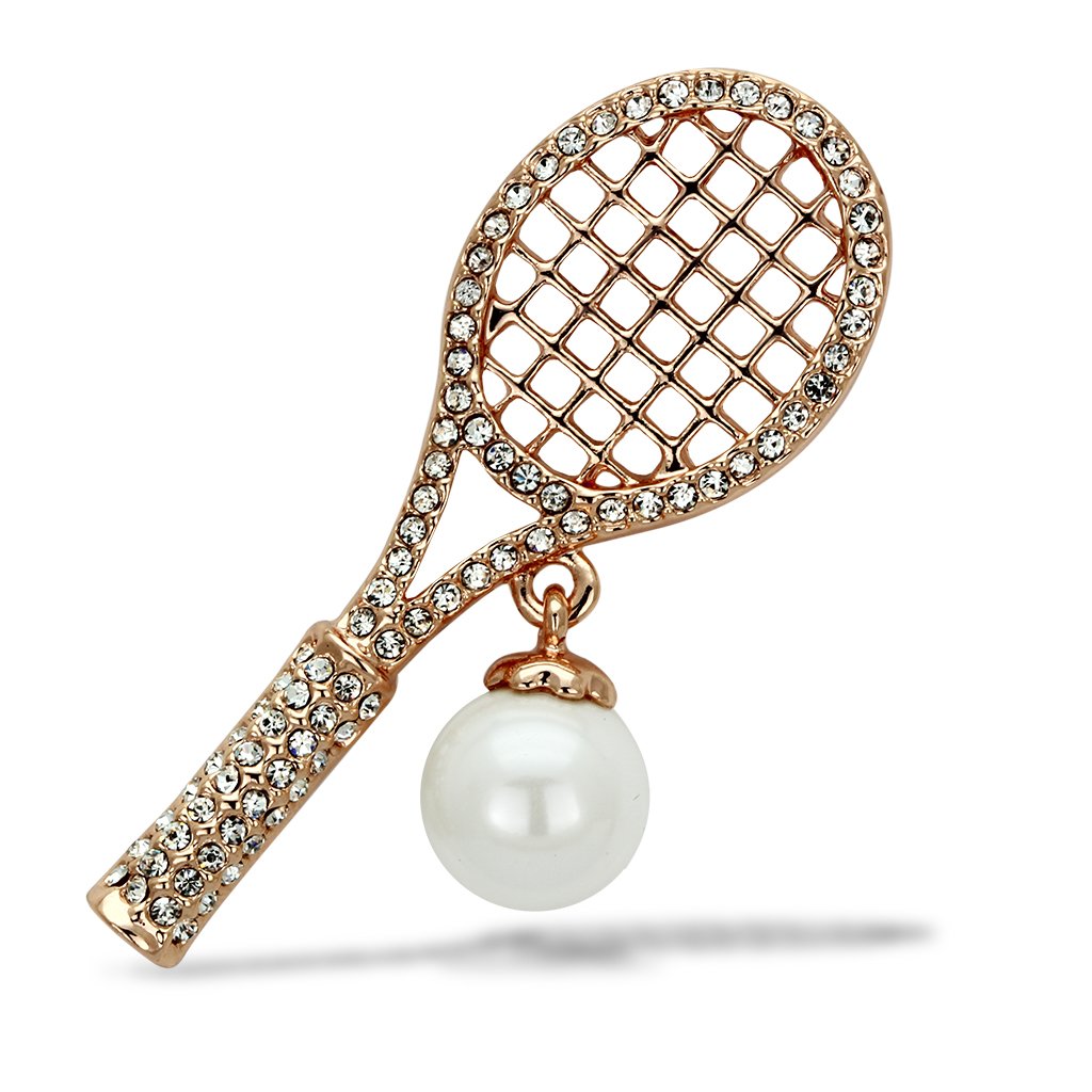 Flash Rose Gold White Metal Brooches with Synthetic Pearl in White