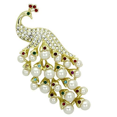 Flash Gold White Metal Brooches with Synthetic Pearl in White
