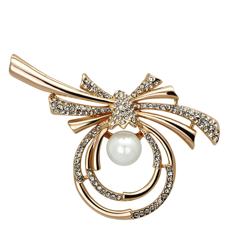 Flash Rose Gold White Metal Brooches with Synthetic Pearl in White