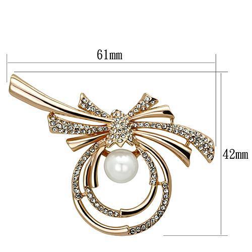Flash Rose Gold White Metal Brooches with Synthetic Pearl in White