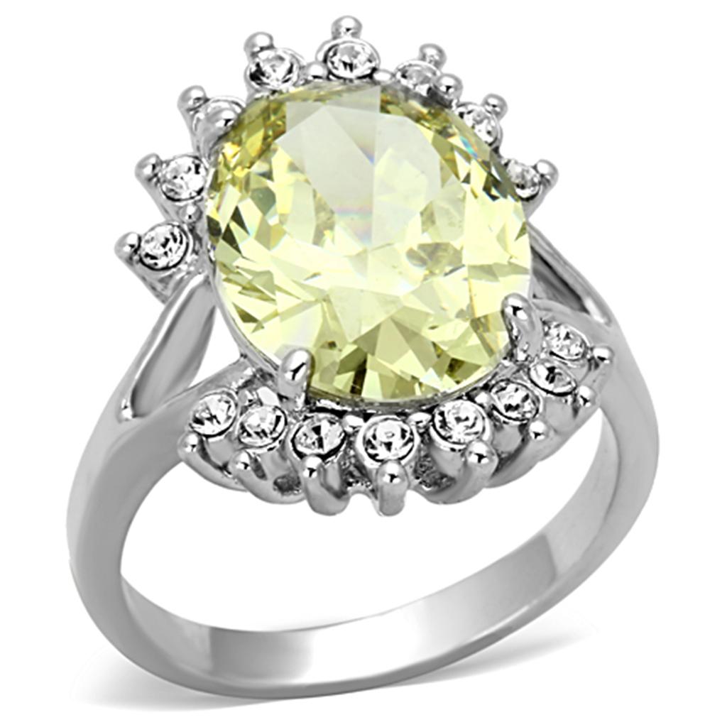 Rhodium Brass Ring with AAA Grade CZ in Apple Green color
