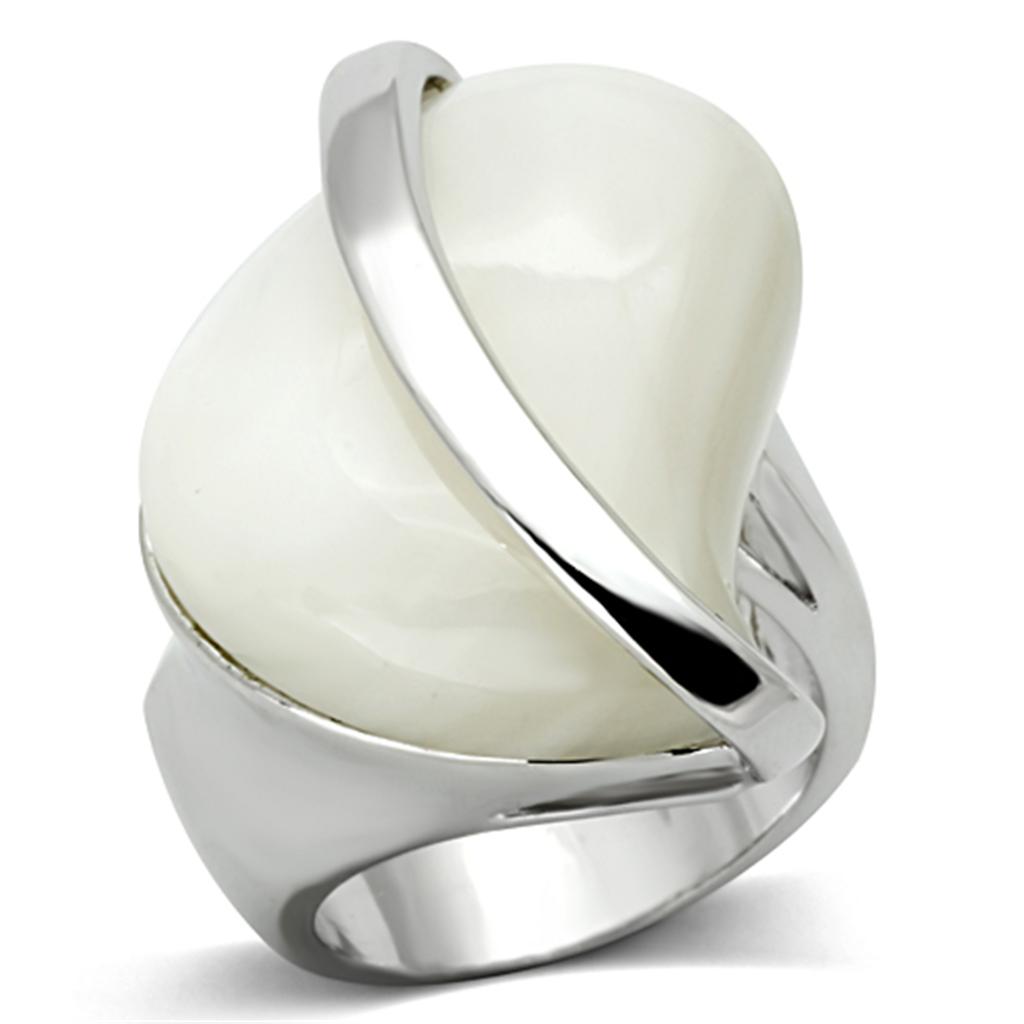 Rhodium Brass Ring with Synthetic Synthetic Stone in White