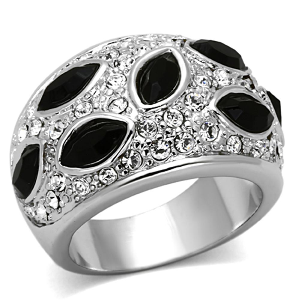 Rhodium Brass Ring with Synthetic Cat Eye in Jet