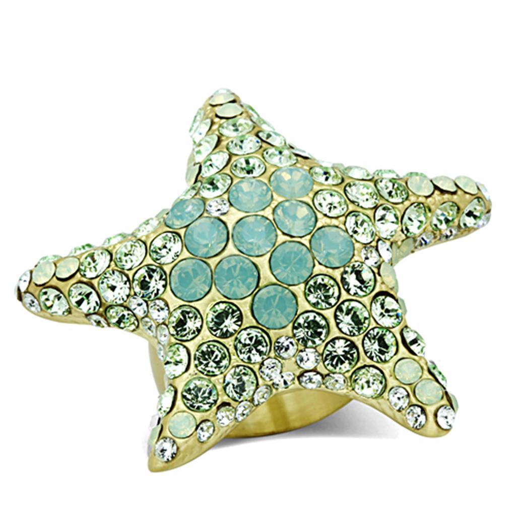 Gold Brass Ring with Top Grade Crystal in Multi Color