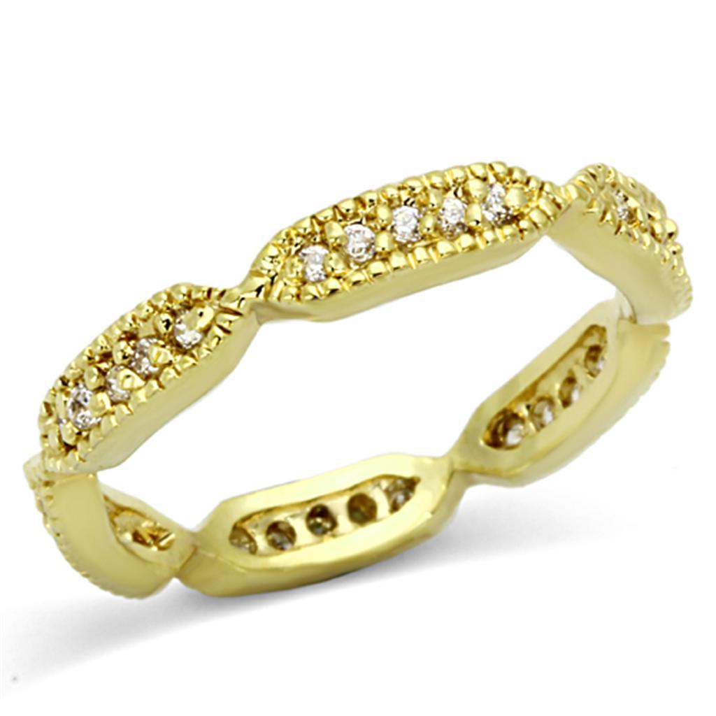 Gold Brass Ring with AAA Grade CZ in Clear