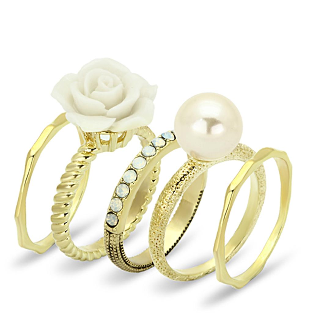 Gold Brass Ring with Synthetic Pearl in White