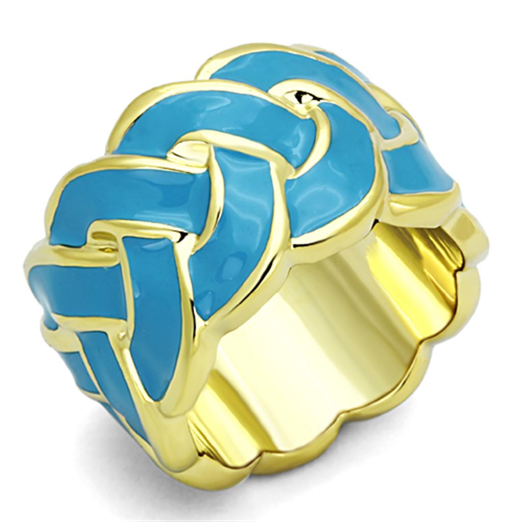 Gold Brass Ring with Epoxy in Sea Blue