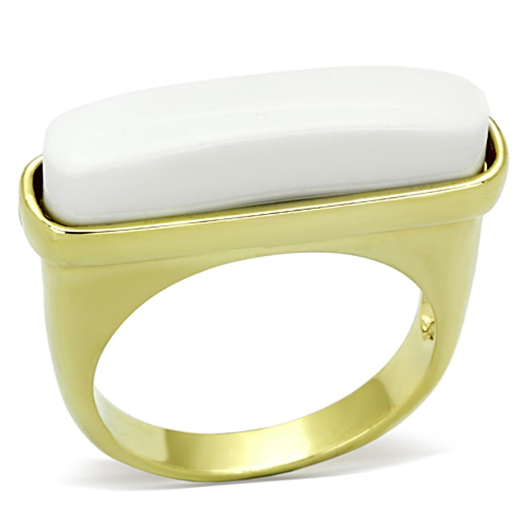 Gold Brass Ring with Synthetic Synthetic Stone in White