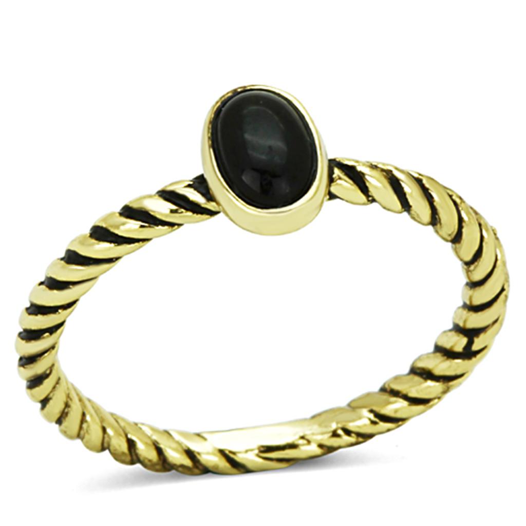 Gold Brass Ring with Synthetic Onyx in Jet
