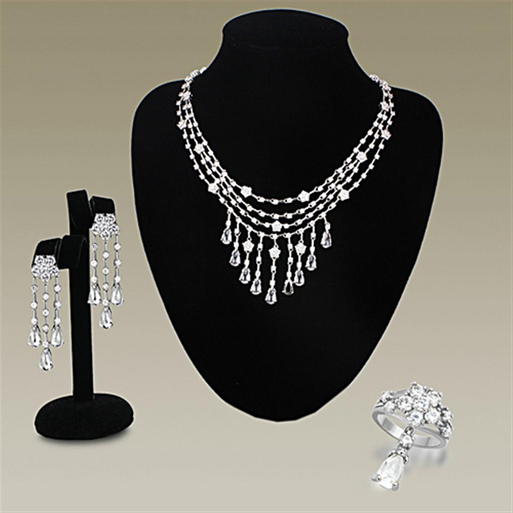Rhodium Brass Jewelry Sets with AAA Grade CZ in Clear