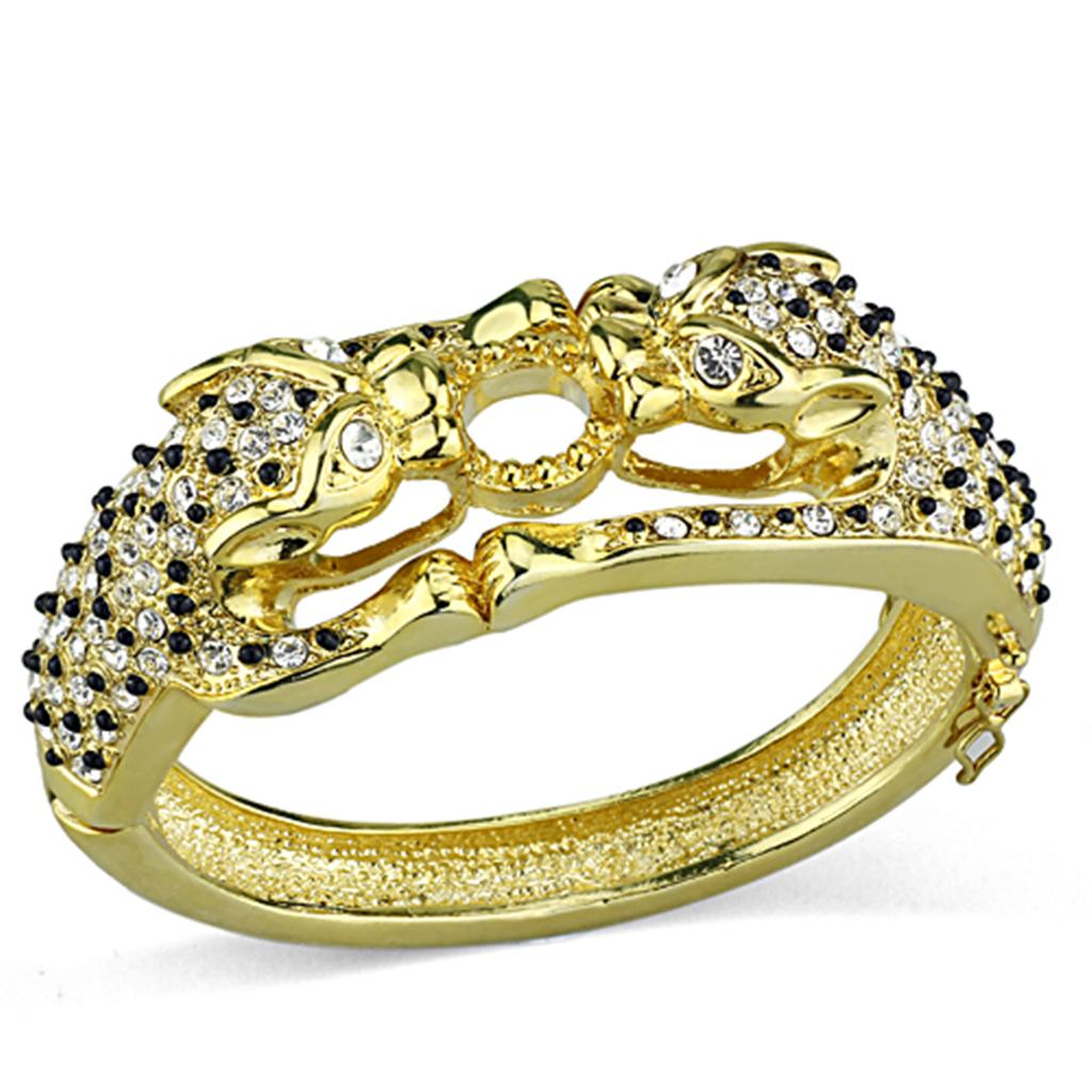 Gold Brass Bangle with Top Grade Crystal in Clear