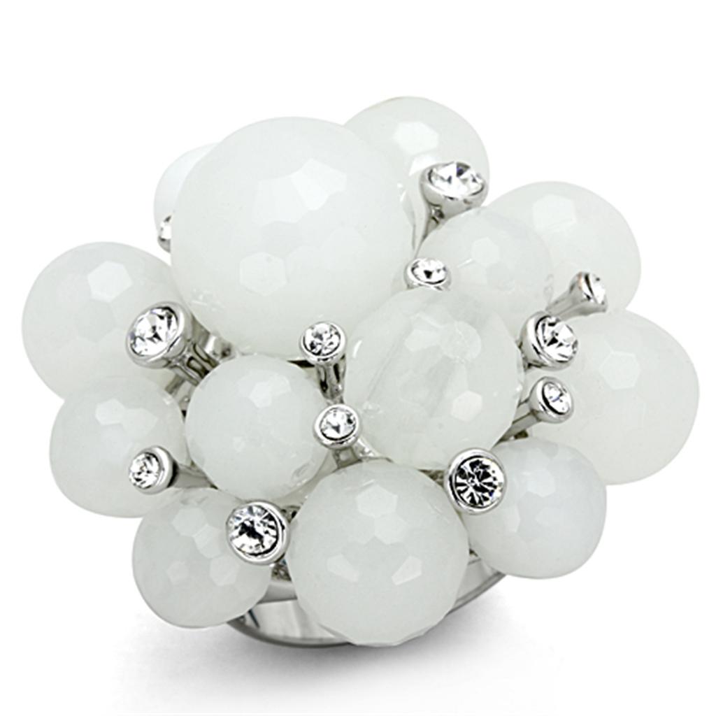 Rhodium Brass Ring with Synthetic Synthetic Glass in White