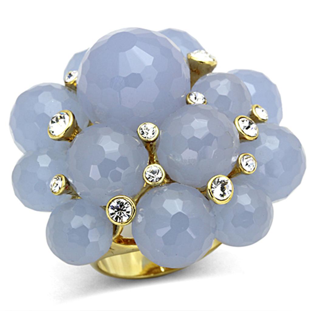 Gold Brass Ring with Synthetic Synthetic Glass in Gray