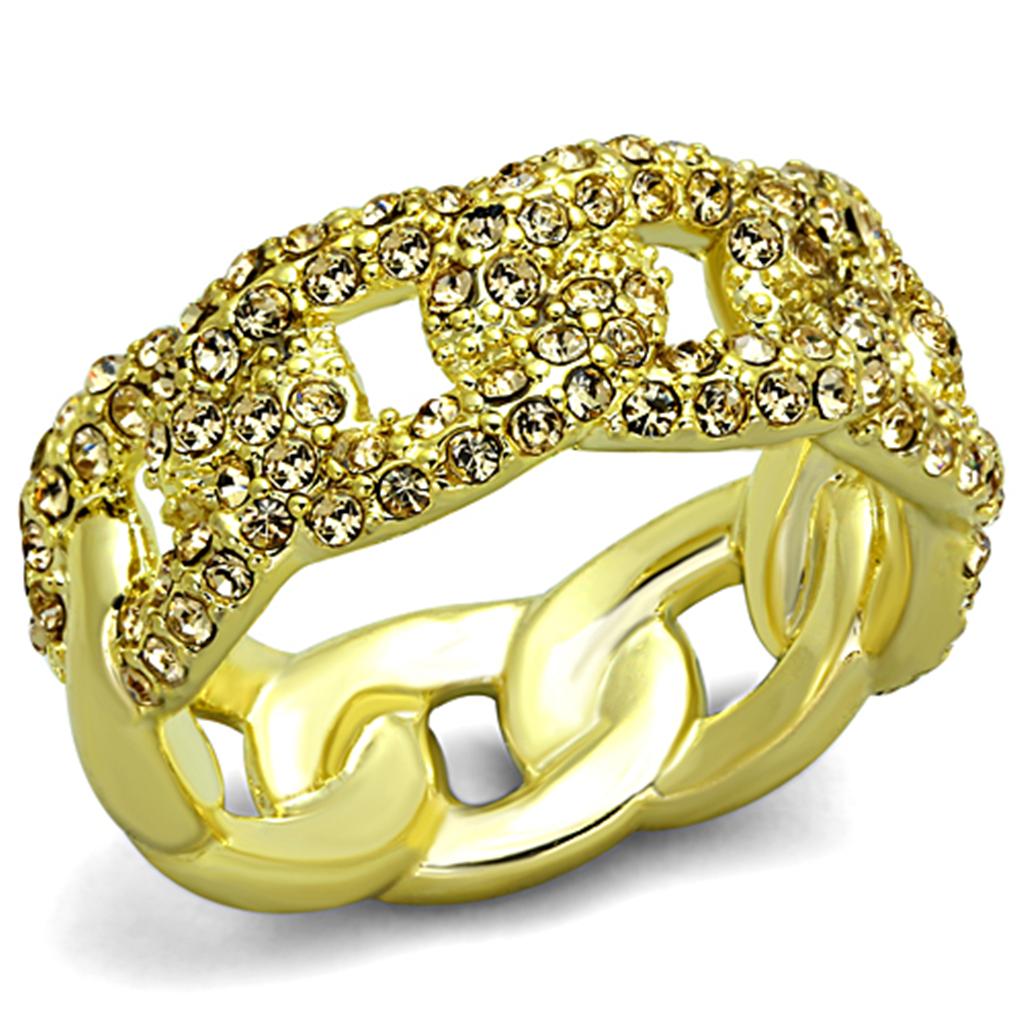 Gold Brass Ring with Top Grade Crystal in Light Smoked