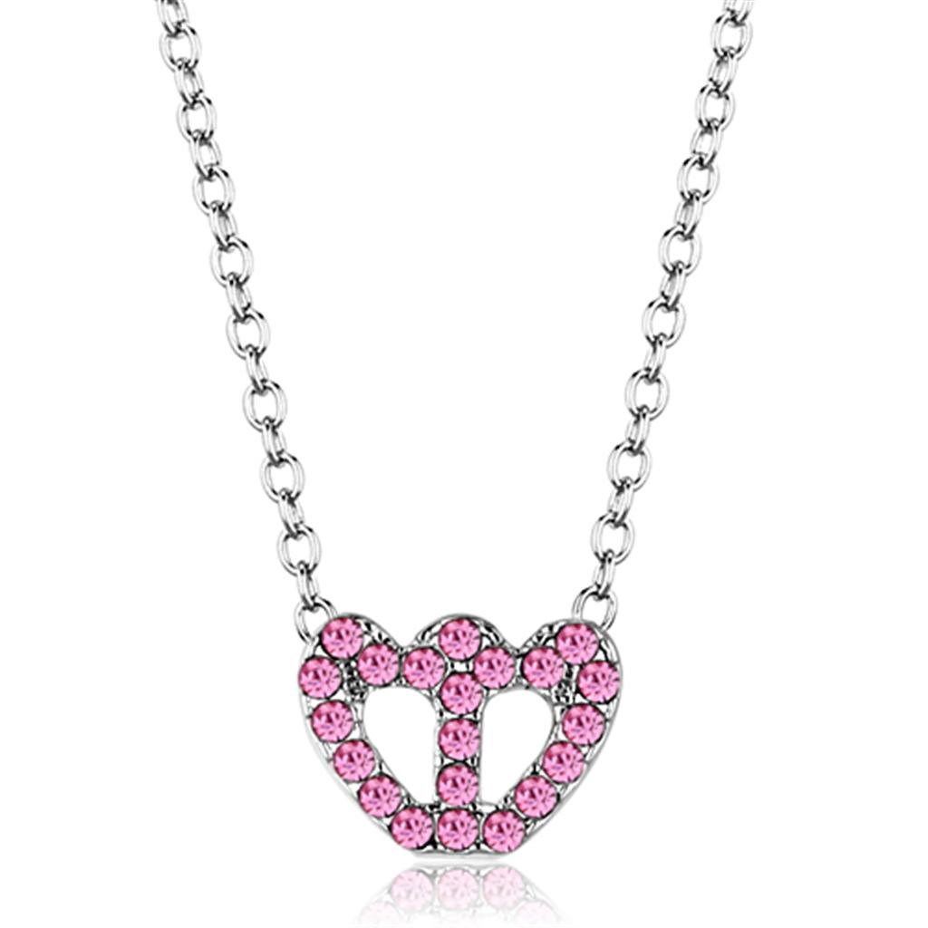 Rhodium Brass Chain Pendant with Top Grade Crystal in Rose