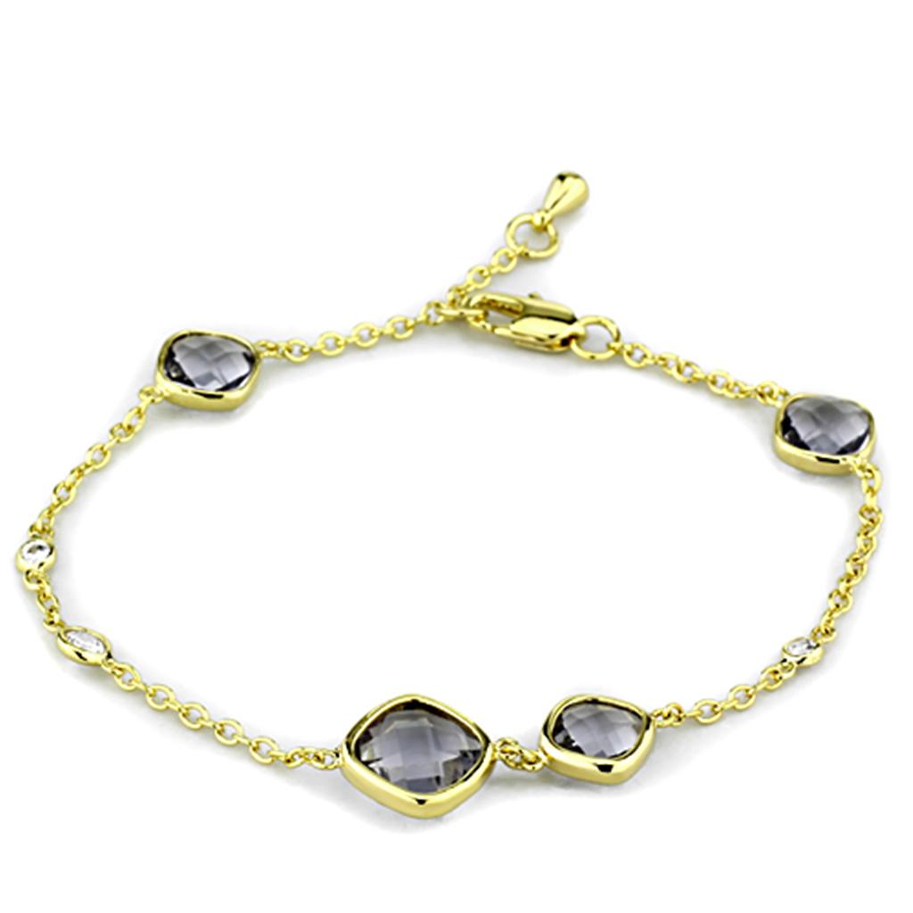 Gold Brass Bracelet with Synthetic Synthetic Glass in Amethyst