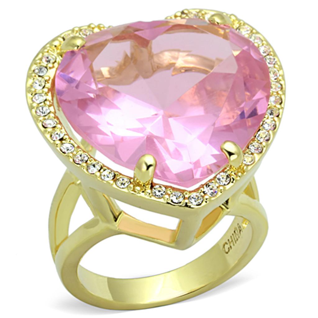 Gold Brass Ring with Synthetic Synthetic Glass in Rose