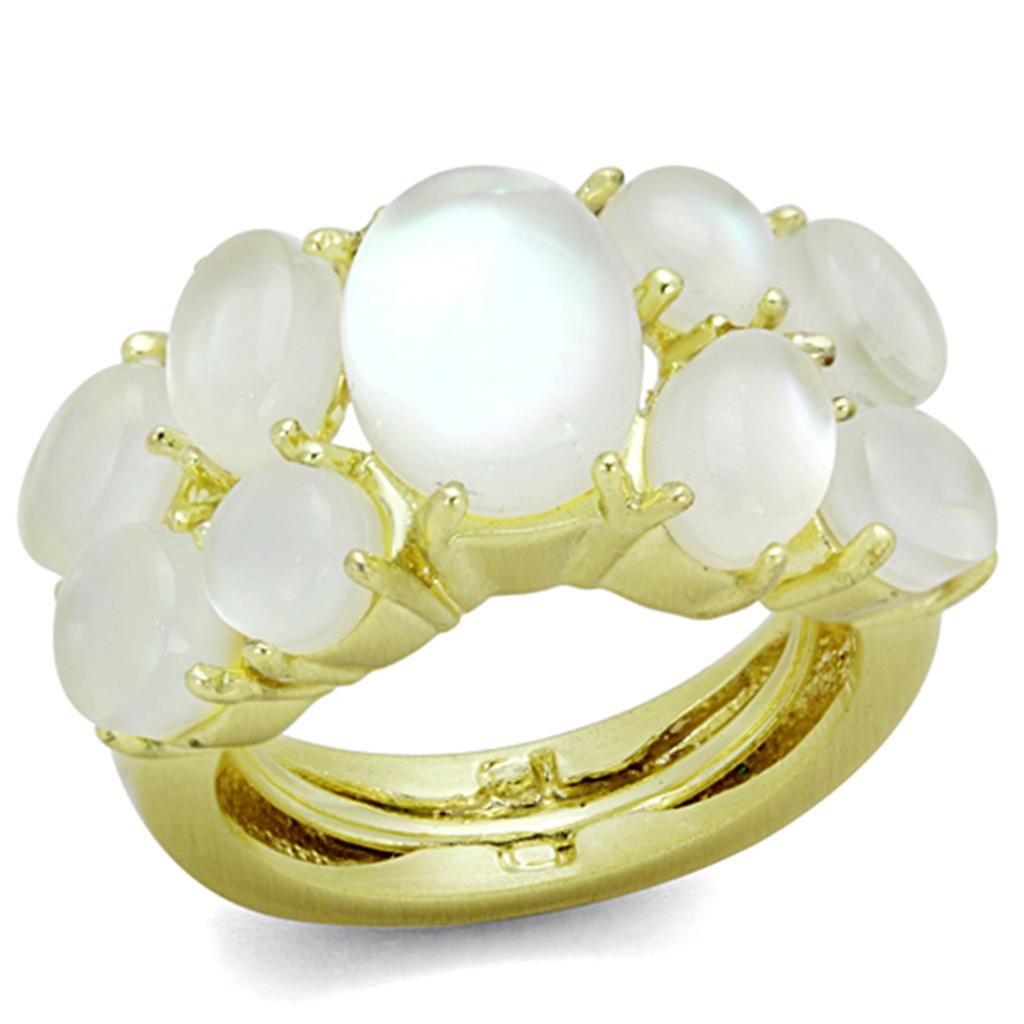 Gold Brass Ring with Synthetic Cat Eye in Aurora Borealis (Rainbow Effect)