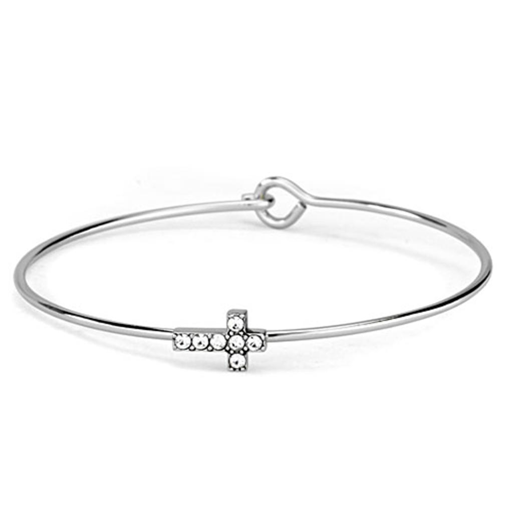 Rhodium Brass Bangle with Top Grade Crystal in Clear