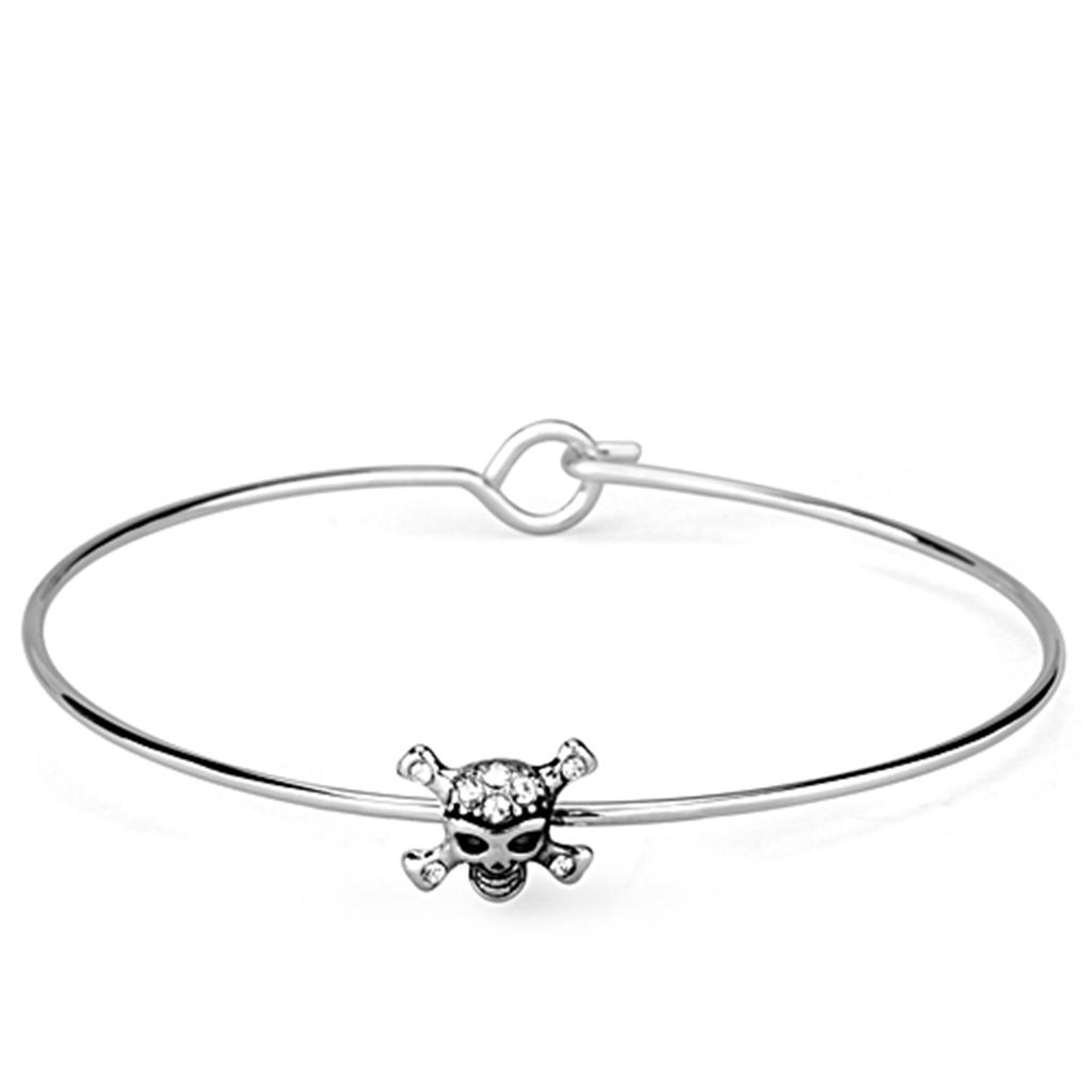 Rhodium Brass Bangle with Top Grade Crystal in Clear