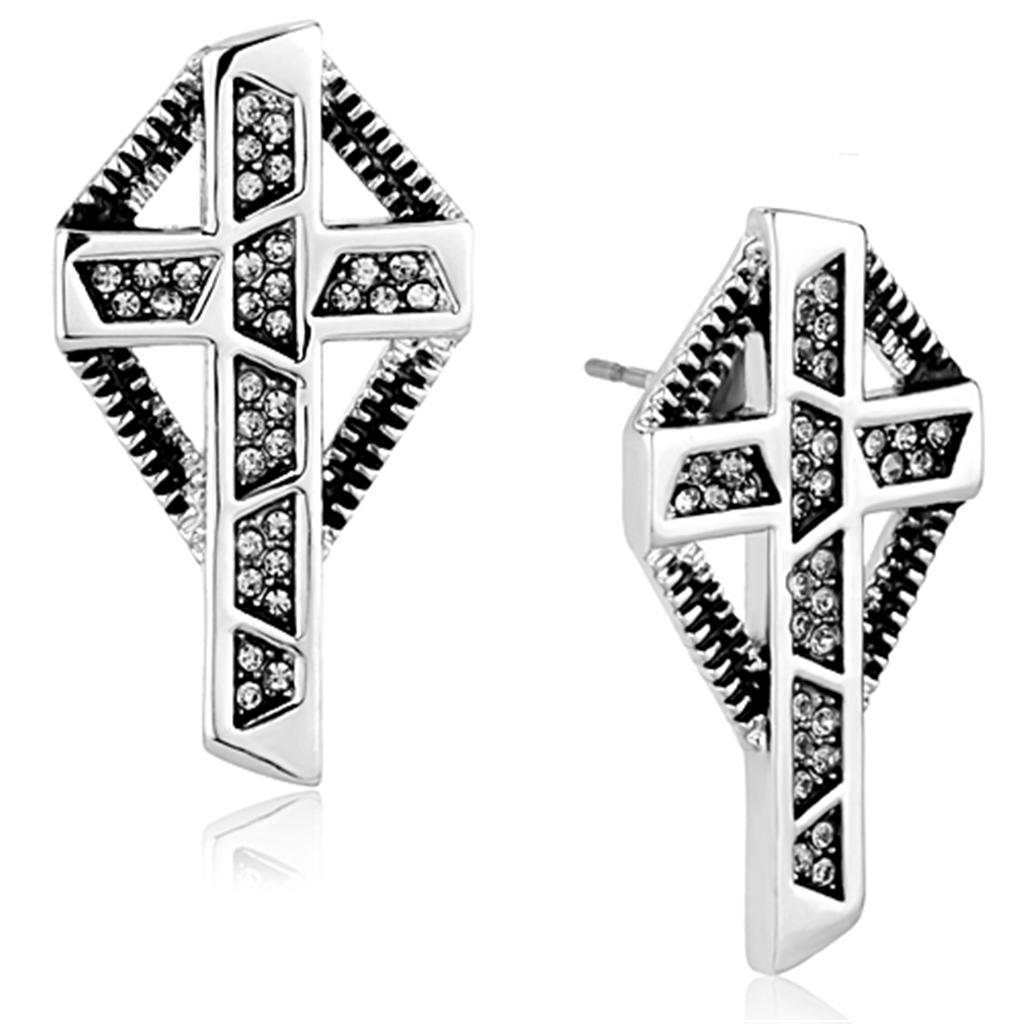 Rhodium Brass Earrings with Top Grade Crystal in Black Diamond