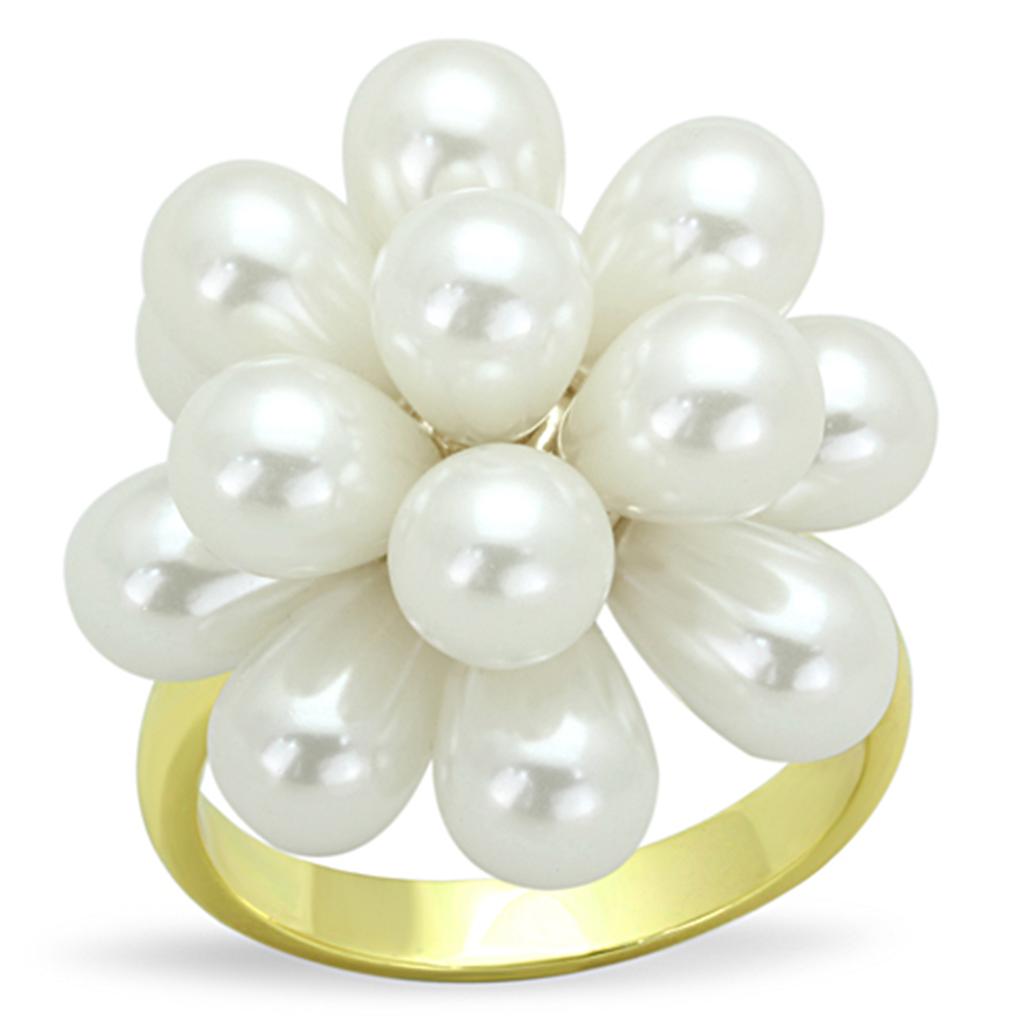 Gold Brass Ring with Synthetic Pearl in White