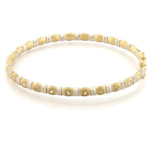 Matte Gold & Rhodium Brass Bangle with Top Grade Crystal in Clear