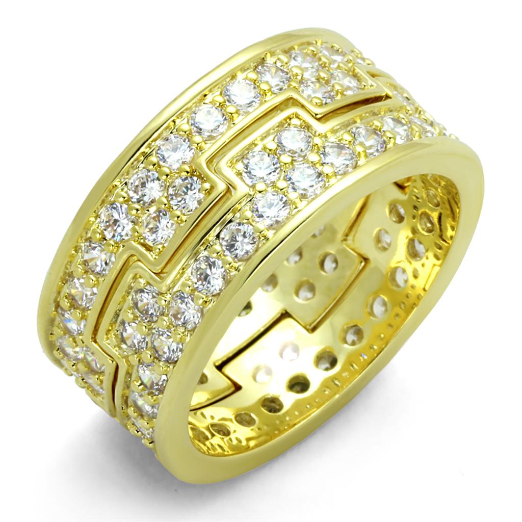 Gold Brass Ring with AAA Grade CZ in Clear