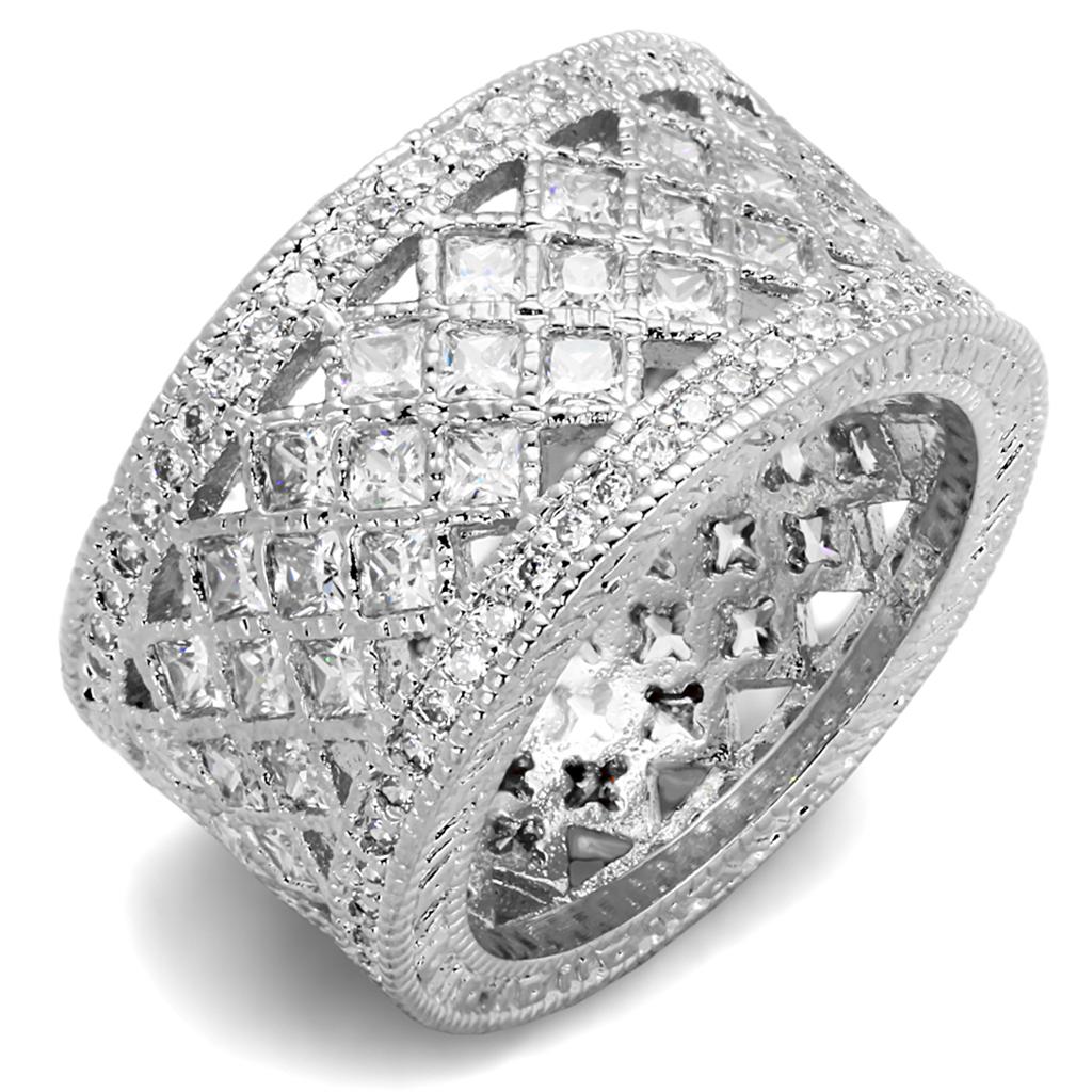 Rhodium Brass Ring with AAA Grade CZ in Clear