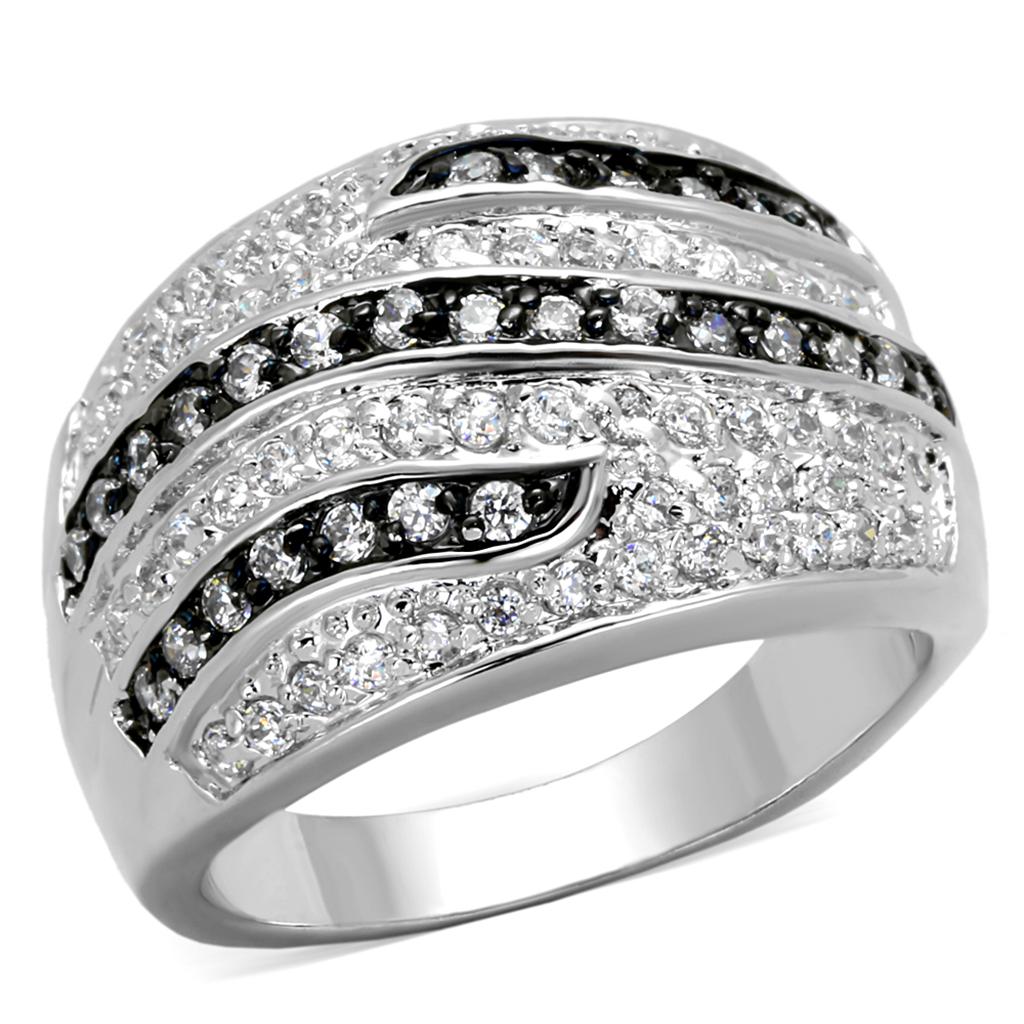 Rhodium + Ruthenium Brass Ring with AAA Grade CZ in Clear