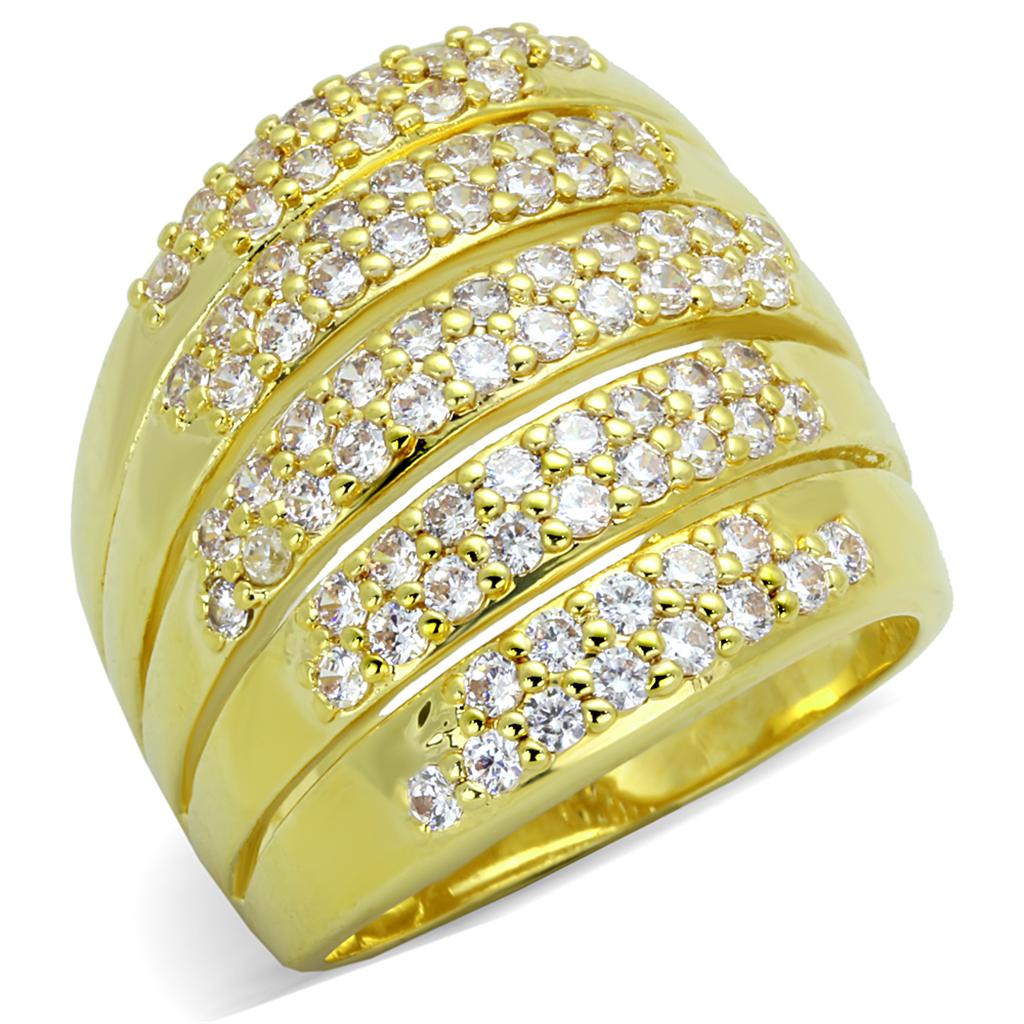 Gold Brass Ring with AAA Grade CZ in Clear