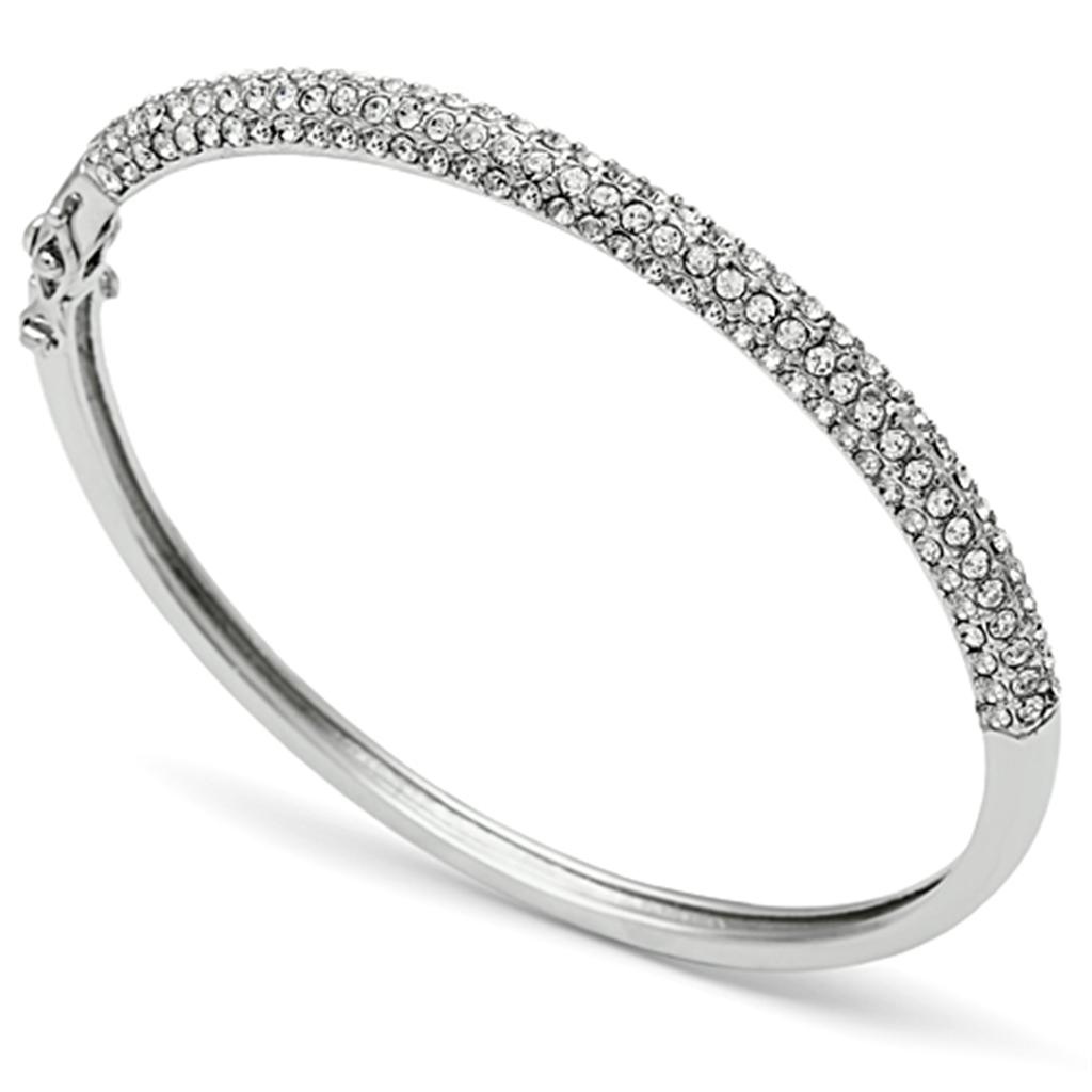 Rhodium Brass Bangle with Top Grade Crystal in Clear