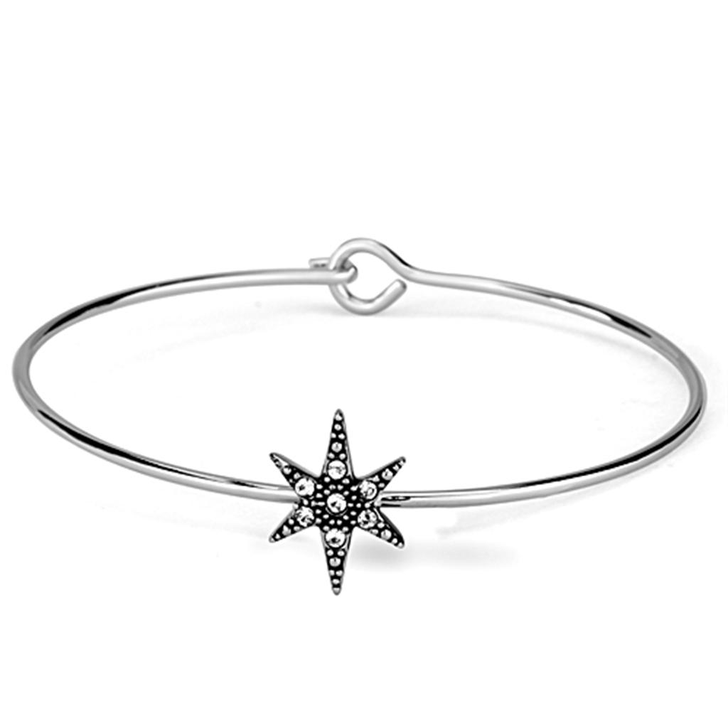 Rhodium Brass Bangle with Top Grade Crystal in Clear