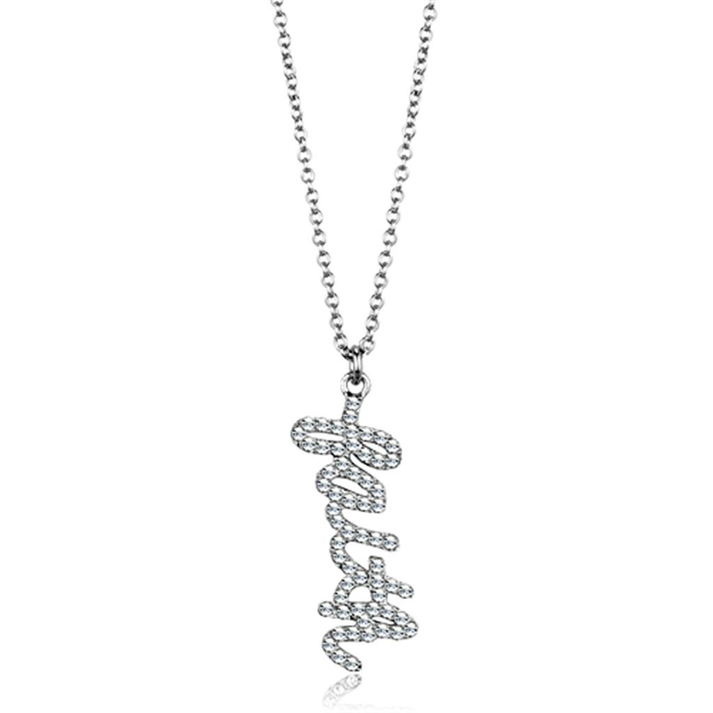 Rhodium Brass Chain Pendant with Top Grade Crystal in Clear