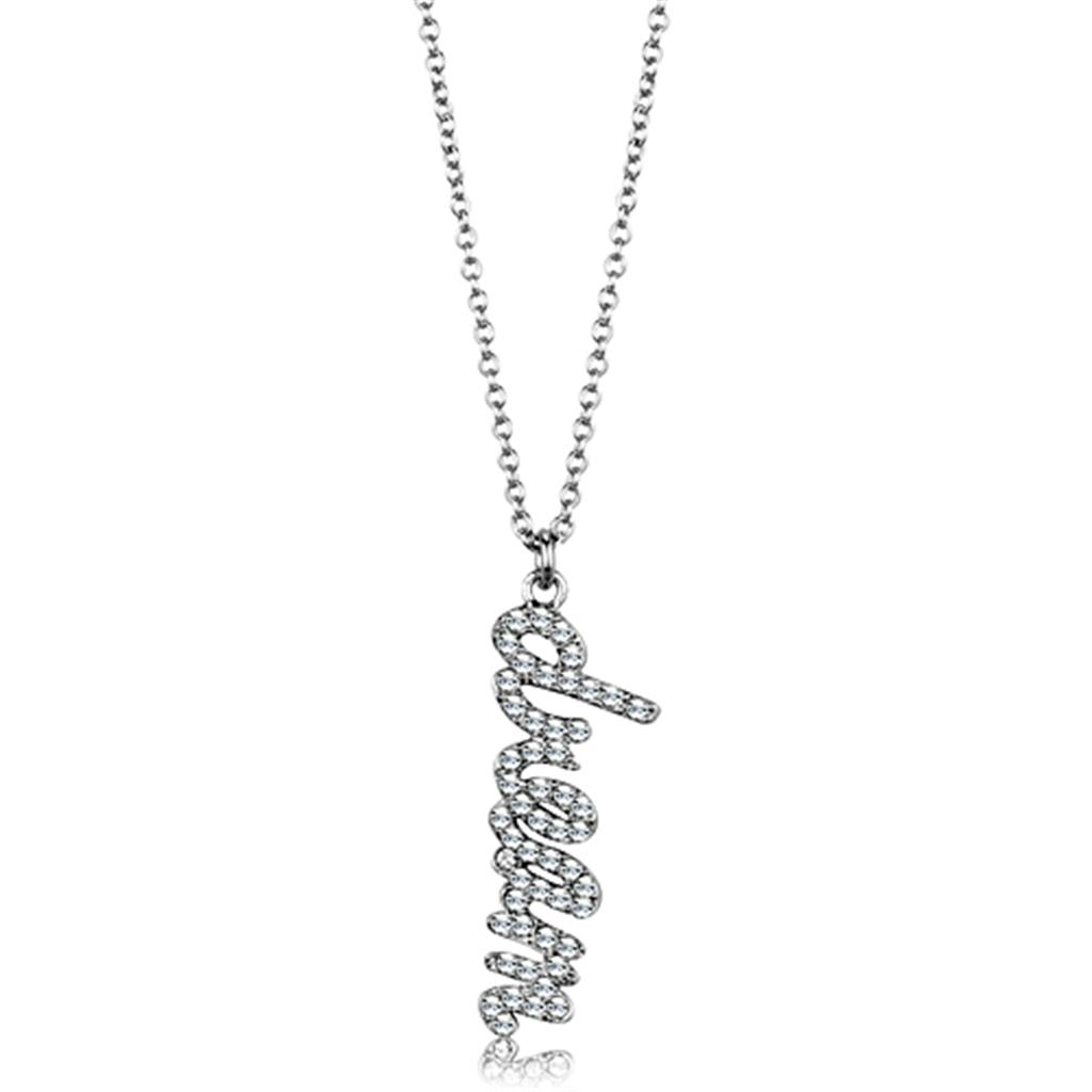 Rhodium Brass Chain Pendant with Top Grade Crystal in Clear