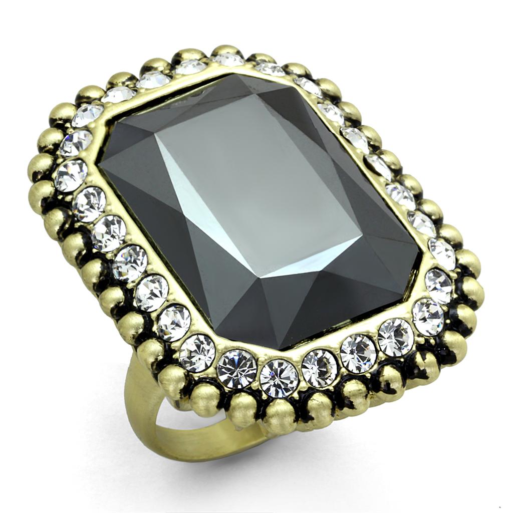 Gold & Brush Brass Ring with Top Grade Crystal in Hematite