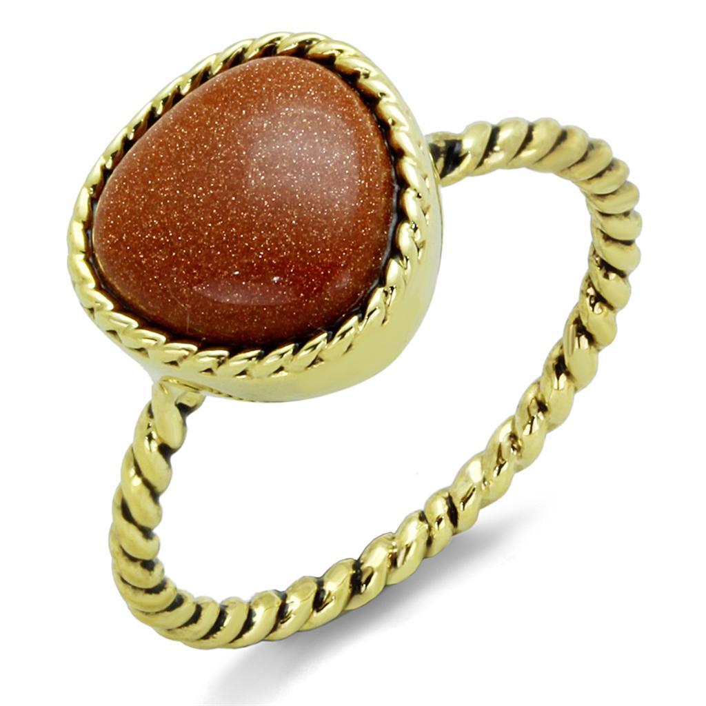 Gold Brass Ring with Synthetic Cat Eye in Brown