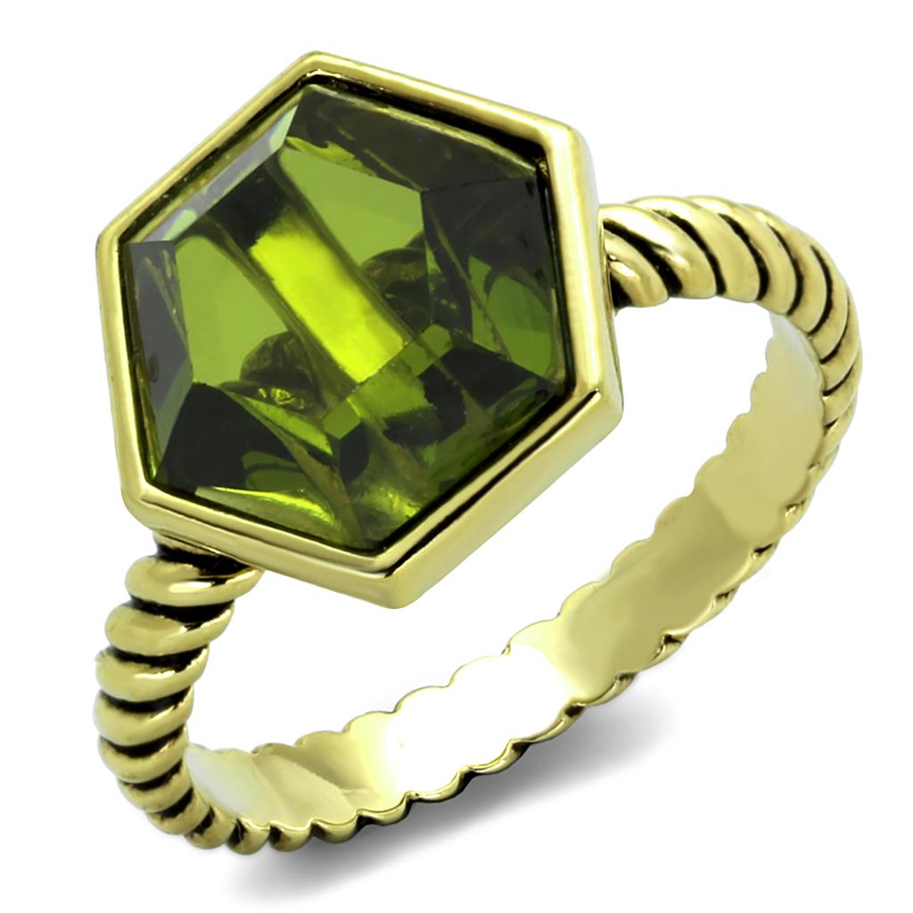 Gold Brass Ring with AAA Grade CZ in Olivine color