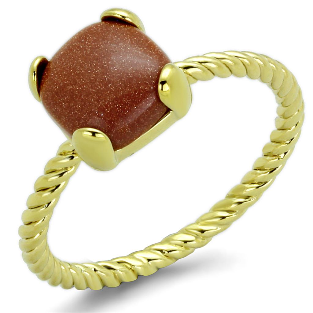 Gold Brass Ring with Synthetic Cat Eye in Brown