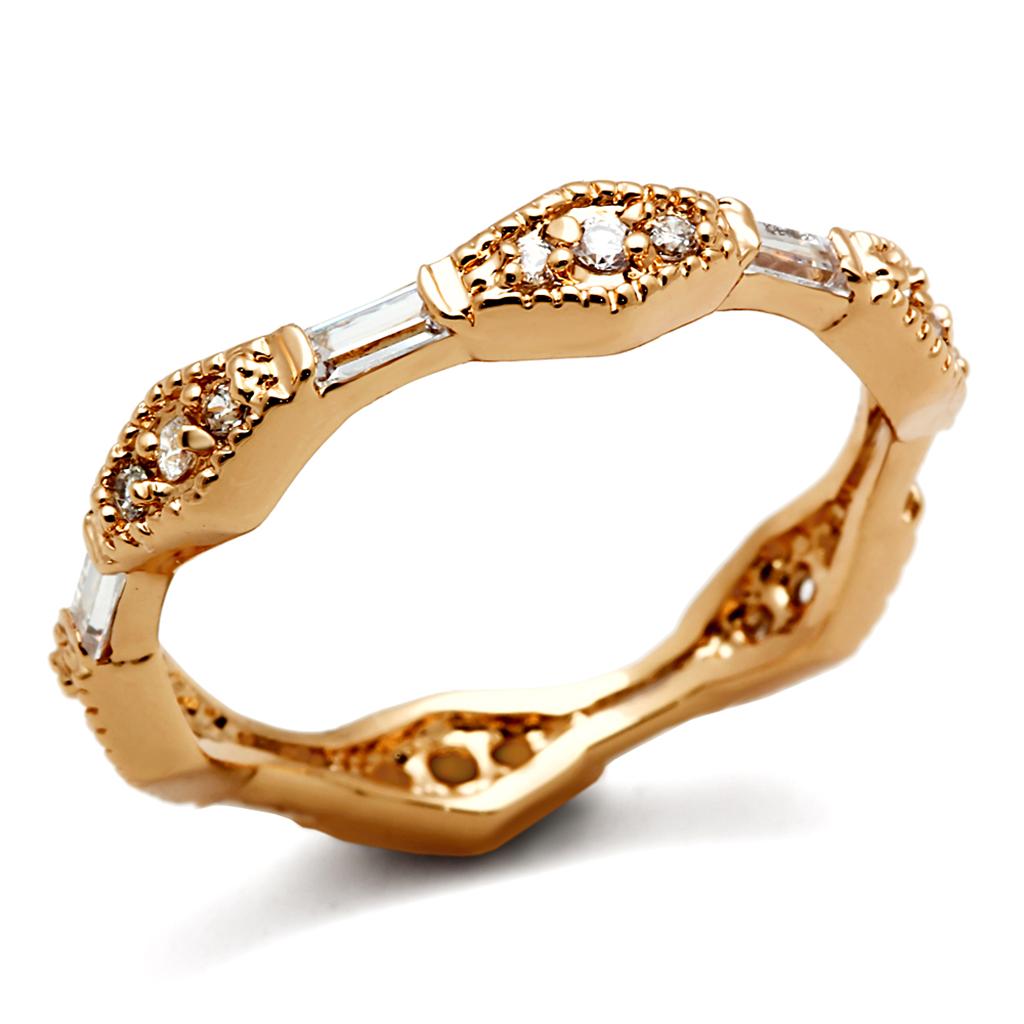 Rose Gold Brass Ring with AAA Grade CZ in Clear
