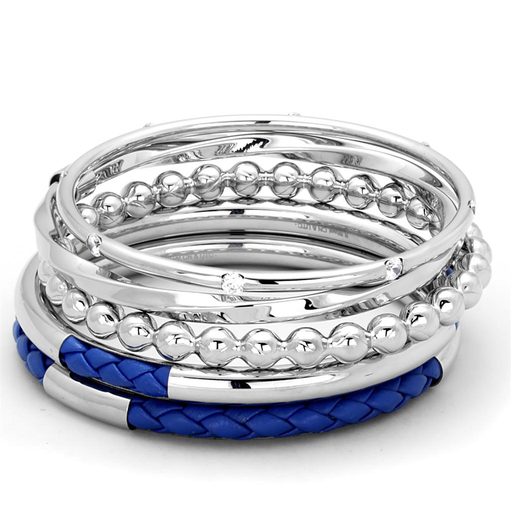 High polished (no plating) Stainless Steel Bangle with AAA Grade CZ in Clear